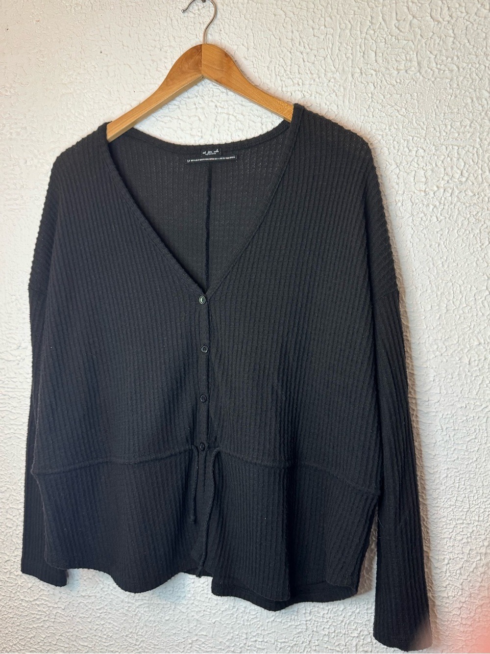 Urban Outfitters Out From Under Jojo Oversized Black Ribbed V-Neck Button Top